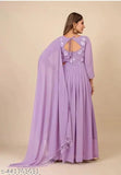 Lavender Georgette suit with lace dupatta, three-quarter sleeves, elegant ensemble for any occasion. Fox Georgette material, complete lining, front and back embroidery work. Perfect for shopping, India origin