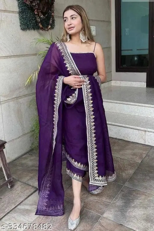 Georgette embroidered Indian party wear sleeveless salwar suit with dupatta, elegant and fashionable for traditional events