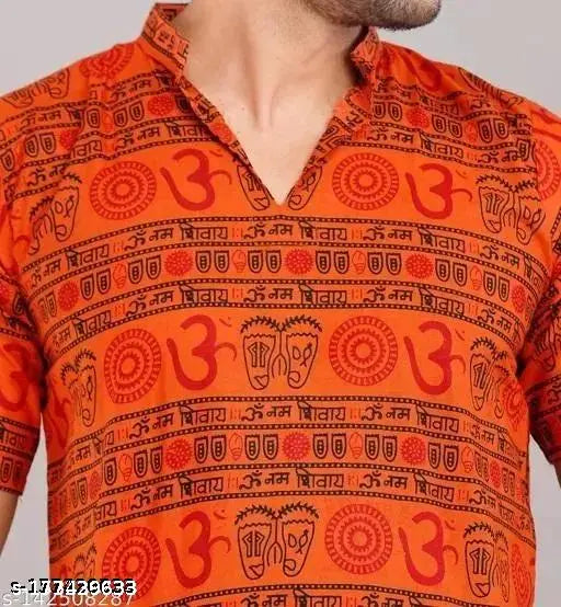 Rayon short-sleeved men's kurta with Om print, India origin