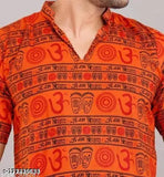 Rayon short-sleeved men's kurta with Om print, India origin