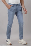 Mens blue denim jeans with rolled cuffs
