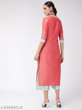 Art Silk embroidered kurta with palazzo, short sleeves, straight fit - Indian women's fashion