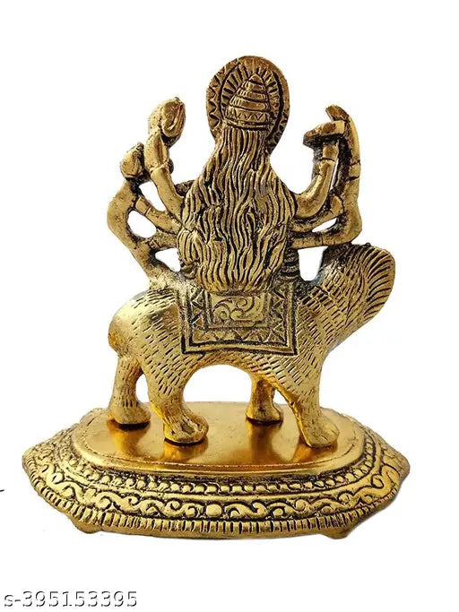 Gold metal Durga Maa idol statue (12cm x 12cm x 8cm) for puja room decorative showpiece