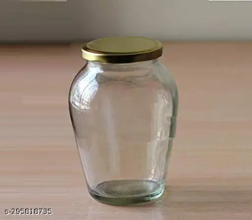 Transparent glass jar with gold cap, set of 6, for preserving jams, pickles, honey, ghee, oils, spices, and achar