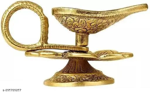 Metal handicrafts Chirag Diya for pooja/puja deepak (Gold, 4x3 inch)