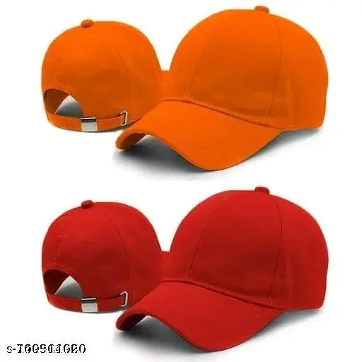 Orange and red caps. Two adjustable baseball caps in a pack, cotton material