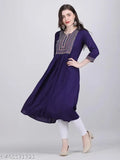 Womens blue embroidered long kurta, festival wear, partywear