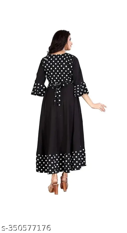 Black printed rayon anarkali maternity kurti, comfortable and stylish for pregnant women and new mothers. Featuring convenient zipper for breastfeeding access, perfect for upcoming functions, weddings, parties, and occasions. Designer front embroidery adds a classy touch for party wear or summer. Made in India