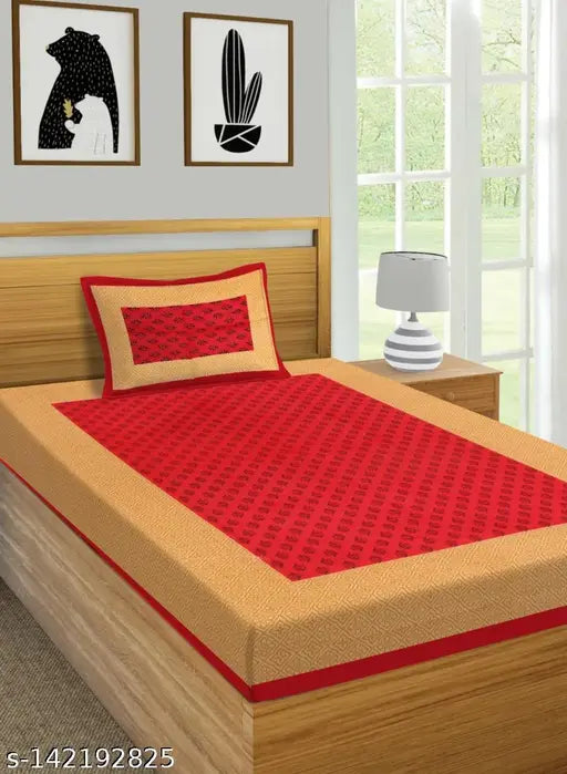 Single bed combo pack with two cotton bedsheets and two matching pillow covers