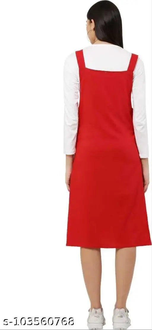 Cotton Lycra blend dungaree skirt & top for women's jumpsuits, solid pattern with striped top, perfect for casual outings or get-togethers