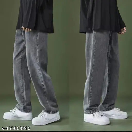 Grey cotton baggy jeans pants men's fashion casual