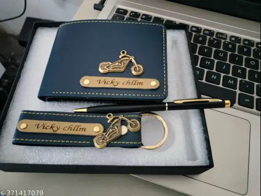 Canvas wallet key chain slim pen combo with name and charm design personalization, free size, 2 compartments, printed pattern, India origin