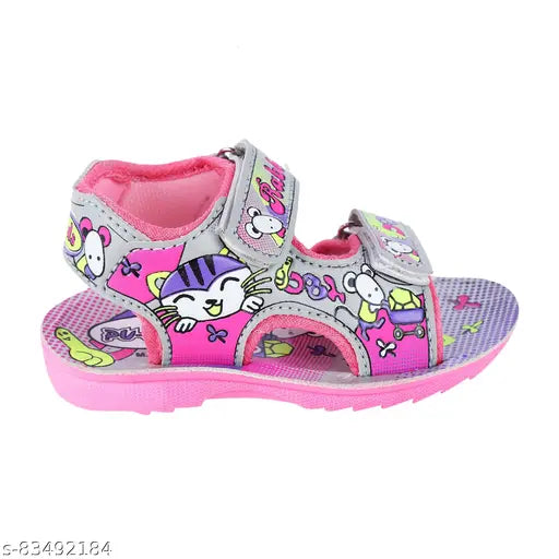 Pink and blue colorful baby casual sandals with cartoon cat design, suitable for toddlers and young children