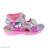 Pink and blue colorful baby casual sandals with cartoon cat design, suitable for toddlers and young children