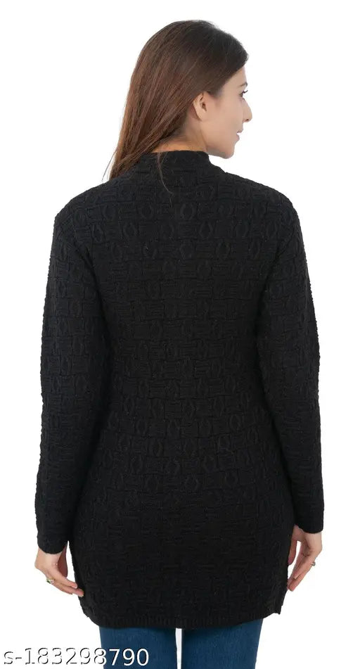 Wool acrylic embroidered cardigan with side pockets for women, warm & stylish winter wear