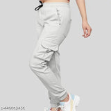 Gray full-length stretchy cargo pants for women's gym and night wear