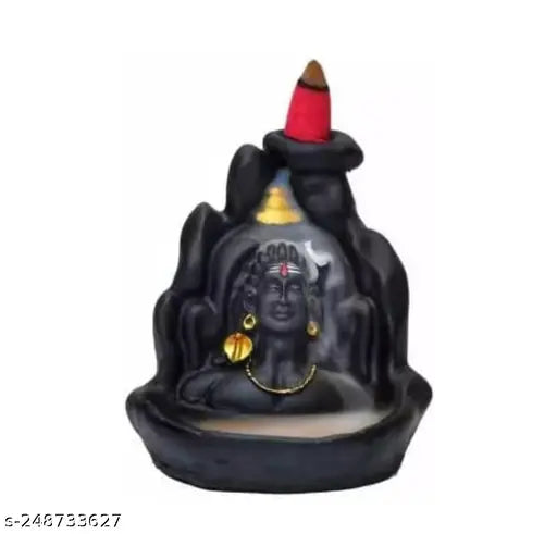 Black polyresin Shiv statue with 10 smoke backflow cones, Indian decorative showpiece
