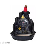 Black polyresin Shiv statue with 10 smoke backflow cones, Indian decorative showpiece
