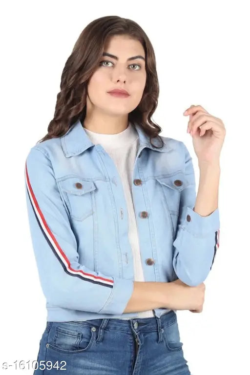 Denim self-design net waistcoat for women, comfy and glamorous, long sleeves, XS to XL sizes