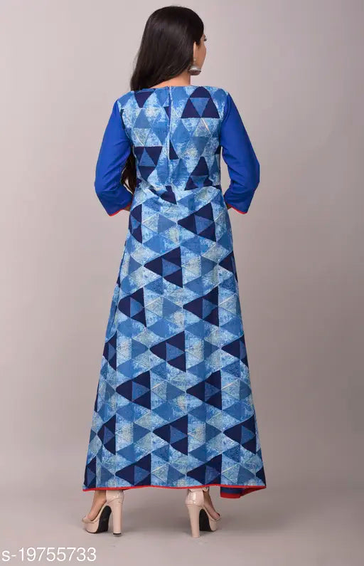 Blue and white printed cotton kurta
