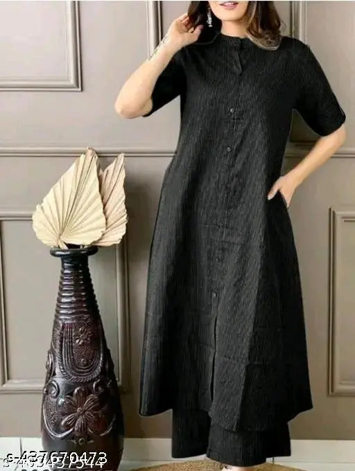 Kashvi Petite Women's Striped Cotton Kurta & Palazzo Set - Indian ethnic wear for S-XXL sizes