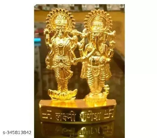 Metal Ganesha Laxmi idol for Car Dashboard & Home Decor, 10cm height, 7cm breadth, Indian art statues