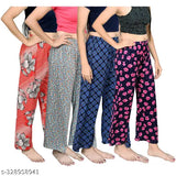 Womens track pants set, lower cut, cotton print, pyjamas for women, pack of 4