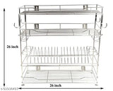 Silver metal wall mounted Gehwara utensil stand with 2 shelves and black hanging hooks