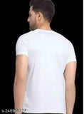 White polyester men's printed round neck t-shirt with short sleeves, 'Men Printed Round Neck' design on a neutral background