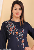 Embroidered navy kurta with red floral embroidery