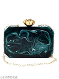 Fashionable women's resin crystal stone clutch, blue and black, gold chain