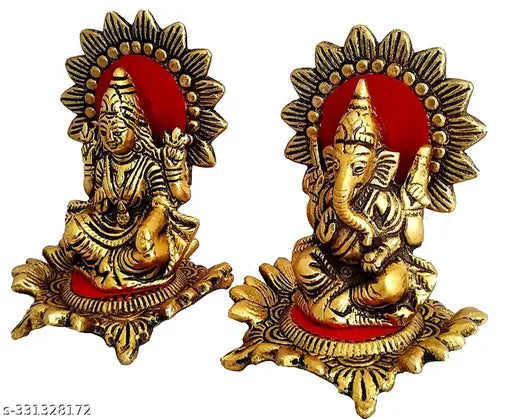 Metal Laxmi Ganesh Idol, 8x8x11 cm, for home, temple, office gifting. Traditional Indian decor