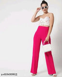 Coral high-waisted pants with zip closure