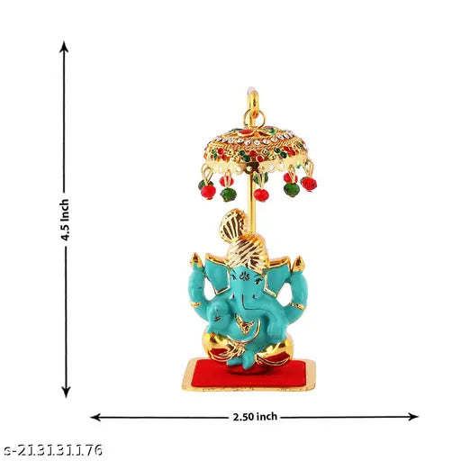 Marble Ganesh Idol with Umbrella Stand - Divine Protection for Car Dashboards, handcrafted Indian sacred art for spiritual journey