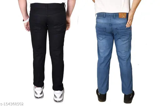 Dark blue denim men's skinny jeans with slightly faded areas