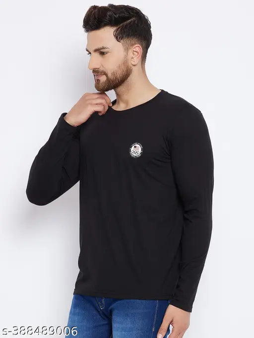 Soft cotton blend round neck T-shirt for men, durable and comfortable, classic denim look