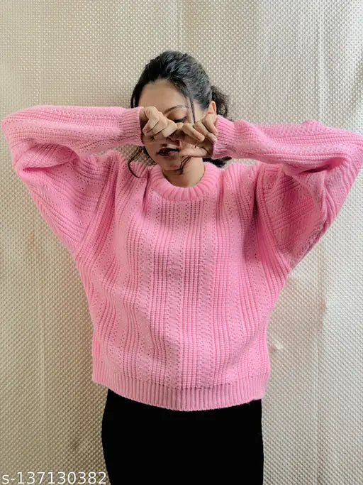 Wear lusso Women's Woollen Pullover - Cozy Winter Wear, Elegant Cable Knitted Design Sweater