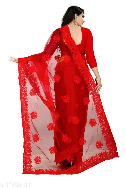 Attractive Kashvi saree in net fabric with embroidered pattern, free size, originating from India