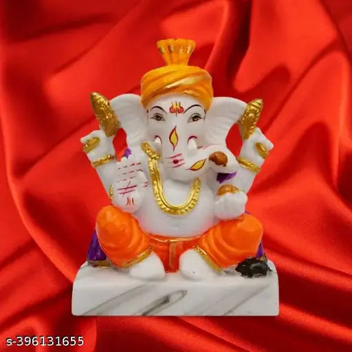 Multicolor poly resin Ganesh Idol (12 cm) - decorative Hindu deity for home or office, symbolizing good luck and wisdom