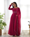 Georgette embroidered kurta with dupatta, solid pattern, long sleeves, Indian handcrafted clothing