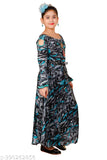 Stylish cotton blend janglee printed maxi dress, full sleeve round neck, 4-8 years