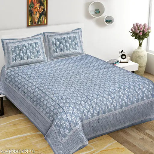 Cotton double king size bedsheet, fine floral pattern, 2 pillow covers by ABHI IMPEX for AC rooms