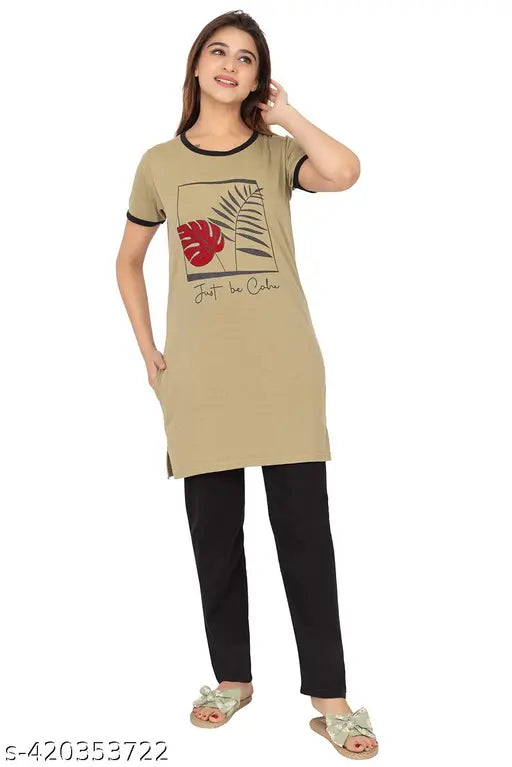 Pure cotton printed women's pyjama set combo, perfect for lounging at home in a range of sizes M-XL. Indian-made nightwear with stylish print design