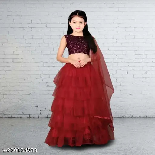 Sleeveless embellished net lehenga choli for kids, 100% quality Indian fabric