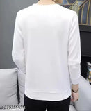 White polyester full-sleeve t-shirt, printed with round neck design for men on display