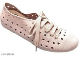 Modern rubber flip flops with lace up detail, textured net pattern for women's comfort and style. Available in various sizes: IND-3 to IND-10. Made in India