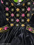 Black velvet embroidered anarkali kurti set, includes matching black pants