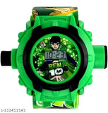 Bright green wristwatch with a projector watch face showing Ben Ten and a cartoonish display