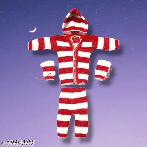 Wool striped newborn baby suit, 0-3 months winter wear from India