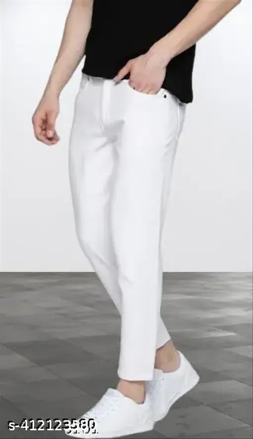 MUNK white denim plain men's jeans, solid pattern, ideal for any occasion. Size 28, Indian origin
